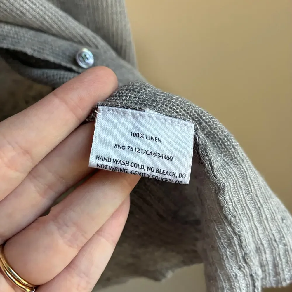 Eileen Fisher 100% linen gray button front cardigan vest women's S italian yarn